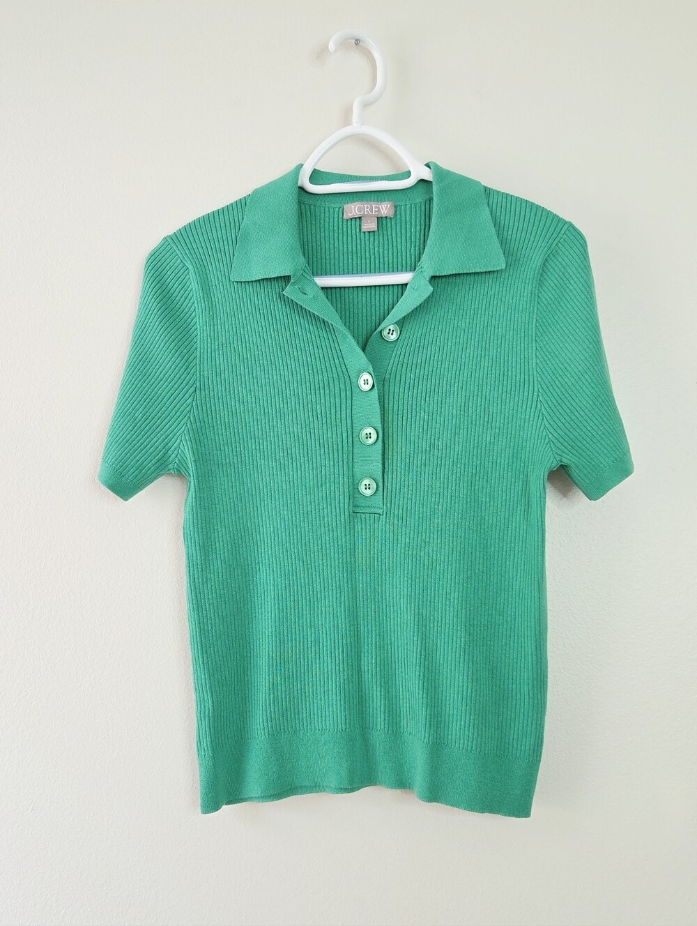J Crew Basic Polo Top Green Collared Short Sleeve Size Large